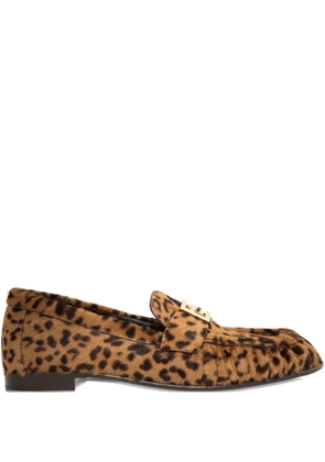 FENDI Baguette leopard buckle loafers - Brown
