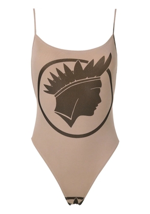 Amir Slama Índio print high cut leg swimsuit - Neutrals