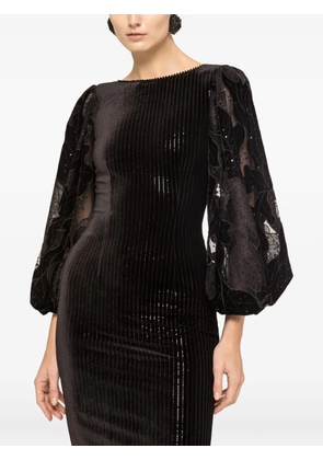 NISSA sequin-detailed velvet midi dress - Black