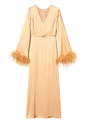 TWINSET feather-detail satin-finish maxi dress - Orange