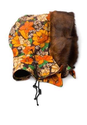 Prada floral-print shearling-trimmed hood - Brown