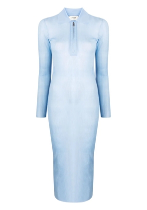 FENDI long-sleeve ribbed midi dress - Blue