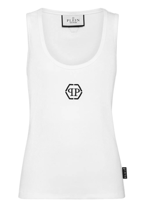 Philipp Plein logo-embroidered ribbed tank top - White
