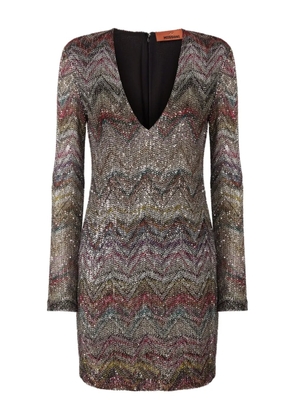Missoni sequin-embellishment zigzag-pattern mini dress - Neutrals