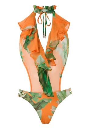 Amir Slama printed ruffle swimsuit - Orange