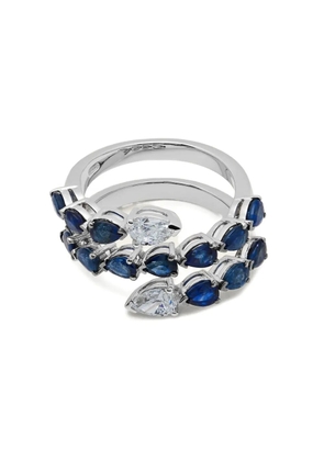 Jewels Aficionado 18K White Gold sapphire diamond bypass ring - Silver