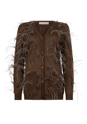Valentino Garavani feather-embellished cardigan - Brown