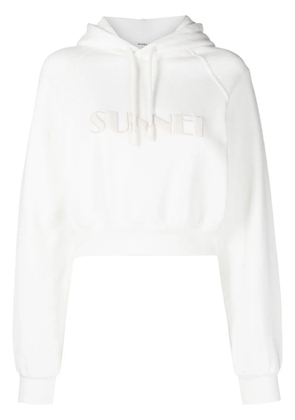 Sunnei cropped logo-print cotton hoodie - White