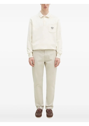 Fred Perry embroidered-pocket long-sleeve polo shirt - White