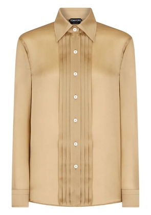 TOM FORD plisse-panel silk shirt - Neutrals