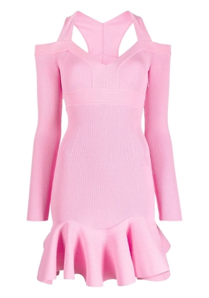 Alexander McQueen V-neck knitted mini dress - Pink