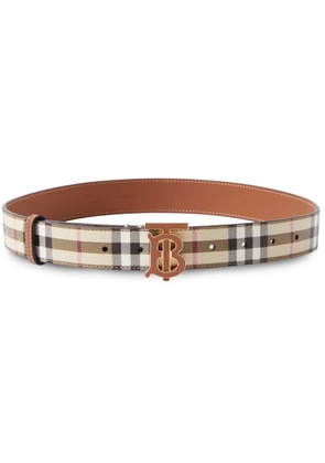 Burberry checked monogram-plaque leather belt - Neutrals