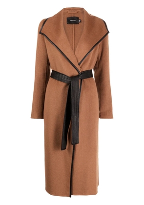 Tahari faux leather-trim belted coat - Brown