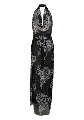 Amir Slama text-print sheer wrap dress - Black