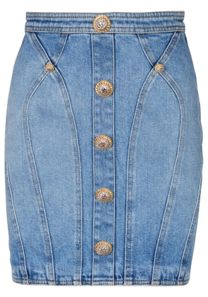 Balmain button-embellishment denim mini skirt - Blue
