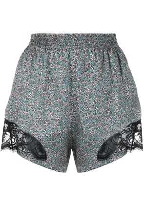 Rabanne lace-panel floral-print shorts - Blue