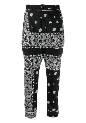 sacai paisley-print belted trousers - Black