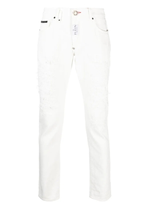 Philipp Plein distressed straight-leg jeans - White