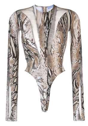 Mugler Illusion sheer-panelled bodysuit - Neutrals