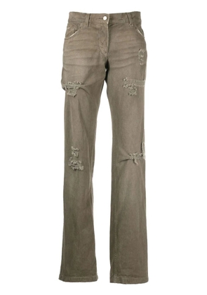 Dolce & Gabbana Pre-Owned 2000s ripped-effect straight-legged trousers - Neutrals