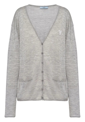 Prada logo-embroidered cashmere-silk cardigan - Grey
