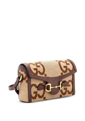 Gucci Pre-Owned Horsebit 1955 Flap Jumbo GG Canvas Mini crossbody bag - Brown