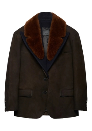 Prada shearling-collar suede coat - Brown