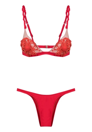 Amir Slama floral-appliqué bikini - Red