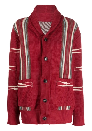 Fortela stripe-detail long-sleeve knitted cardigan - Red