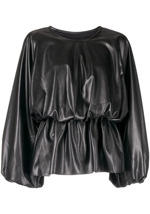 Goen.J faux-leather draped top - Black