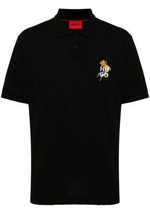 HUGO logo-artwork cotton-piqué polo shirt - Black