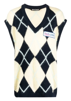 Palm Angels logo-patch argyle knitted vest - Black