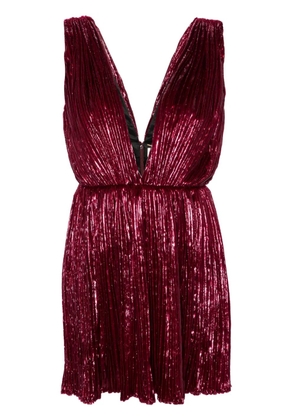 Saint Laurent Pre-Owned lamé-effect pleated minidress - Red