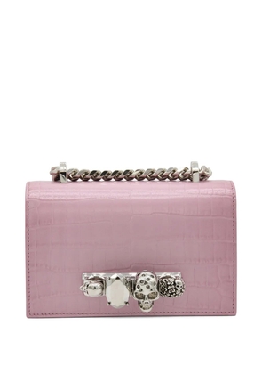 Alexander McQueen skull-embellished crocodile-effect leather shoulder bag - Pink