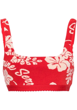 Marine Serre floral-jacquard towel bralette - Red