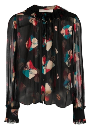 Ulla Johnson abstract-print sheer blouse - Black