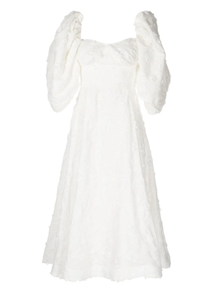 ANOUKI puff-sleeve floral-embroidered midi dress - White