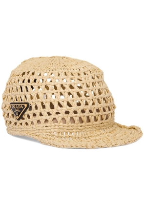 Prada logo-plaque woven raffia hat - Neutrals