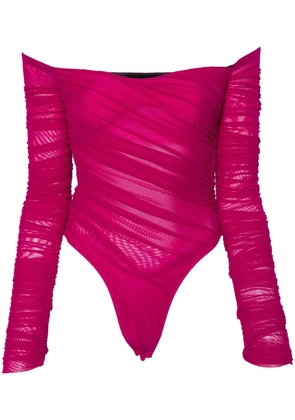 Mugler off-shoulder ruched bodysuit - Pink