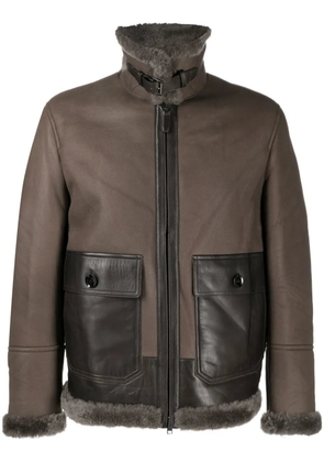 Brioni shearling panelled lambskin jacket - Brown