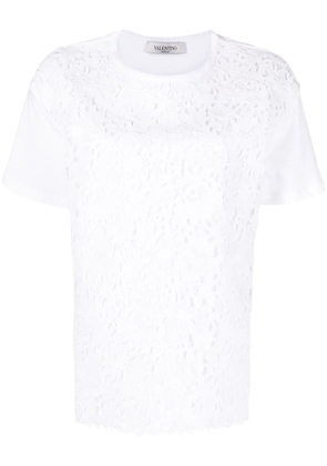 Valentino Garavani logo print lace-panel T-shirt - White