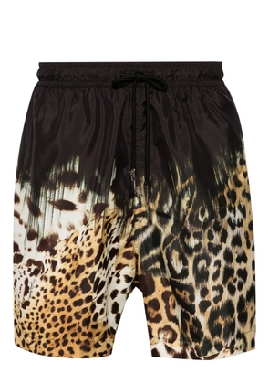 Roberto Cavalli Tiger Tooth-detailed leopard-print swim shorts - Black