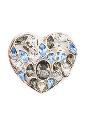 Saint Laurent Pre-Owned 2000s crystal-embellished heart pin - Silver