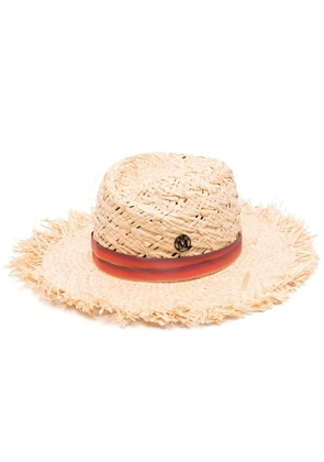 Maison Michel logo-plaque raffia hat - Neutrals