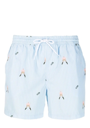 GCDS cartoon-print pinstripe shorts - Blue