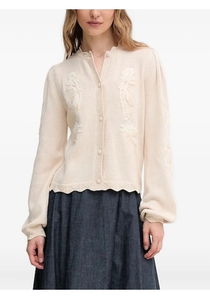Hoss Intropia floral-embroidered scallop-hem cardigan - Neutrals
