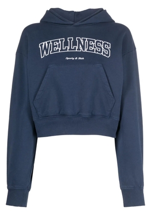Sporty & Rich logo-print cropped cotton hoodie - Blue