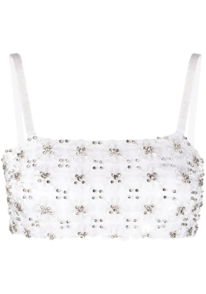 P.A.R.O.S.H. rhinestone-embellished mesh cropped top - White