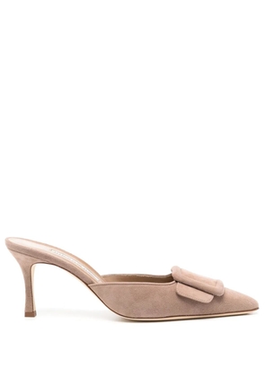Manolo Blahnik Maysale 70mm buckled suede mules - Neutrals