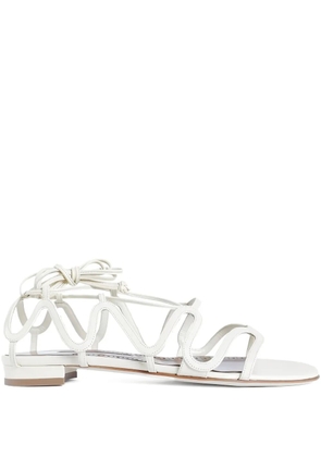 Manolo Blahnik Fawdaflat lace-up leather sandals - White